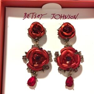 Betsey Johnson Ruby Red Rose Earrings